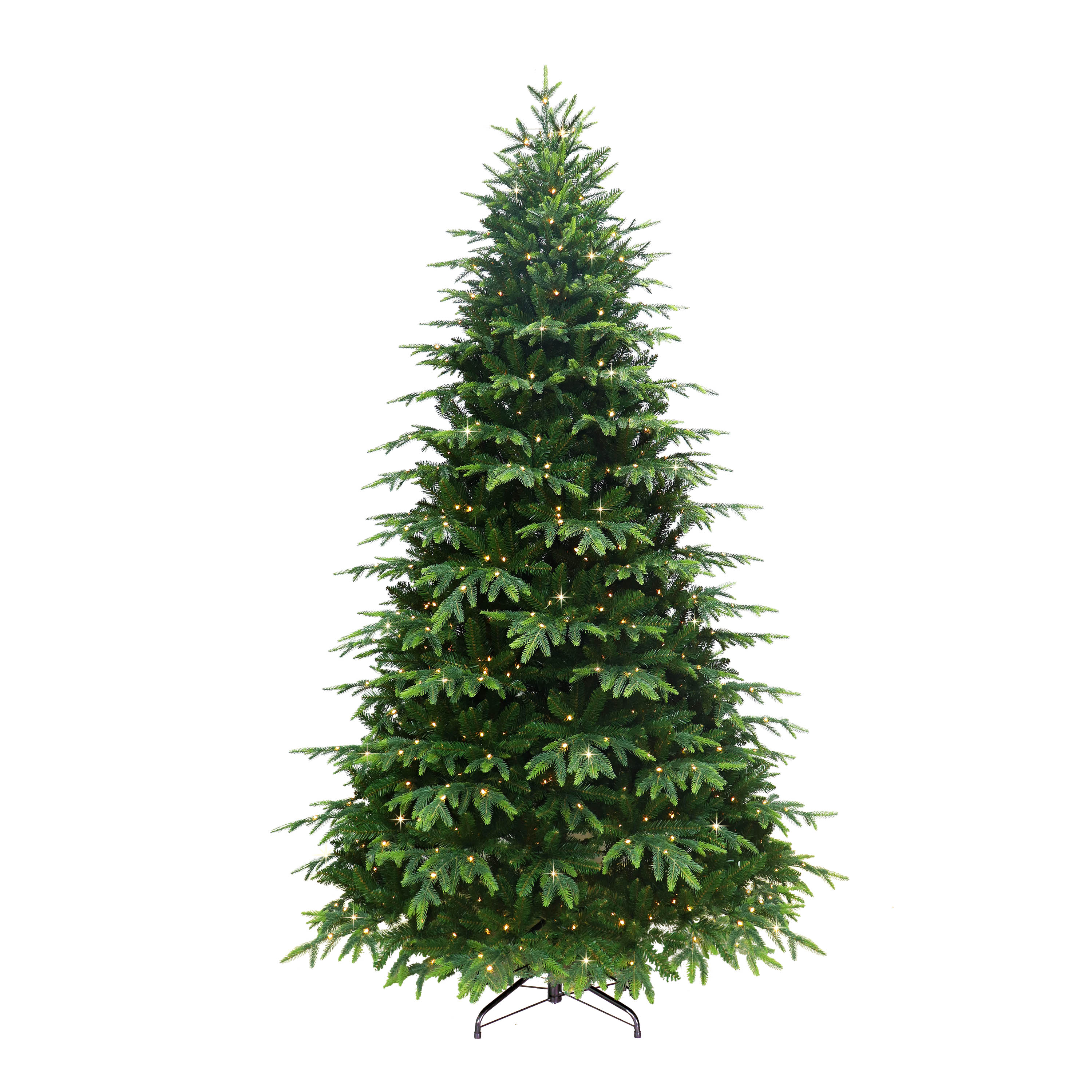7.5 ft Pre-Lit Rutland Spruce Artificial Christmas Tree with 700 UL Dual Color LED Rice Lights Metal Stand Green RTA-75RLD7